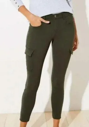 LOFT Skinny High Rise Cargo Pants Legging Army Green 29/8 thumbnail 1