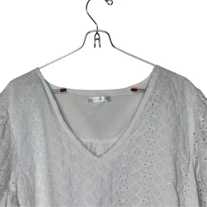 Draper James Womens White Eyelet Puffed Sleeve Peasant V-Neck Blouse XXL thumbnail 2
