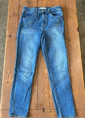 Abercrombie & Fitch Super Skinny Ankle High Rise Jeans with Star Embroidery thumbnail 1