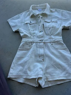 LELIS‎ Collection Off White Denim Romper Utility Belted Women’s Size S thumbnail 4