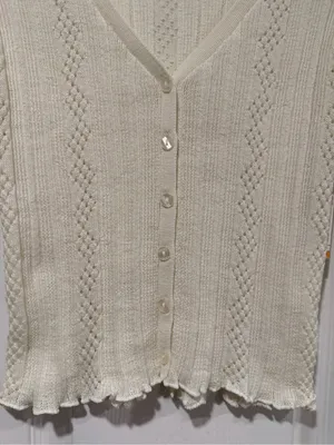 NWT Aeropostale Size M Ivory Pointelle Knit Cropped Stretch Lace Cardigan Y2K thumbnail 2