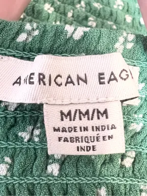 American Eagle Green Floral Tie Sleeve Smocked SquareNeck Mini Dress Size Medium thumbnail 9