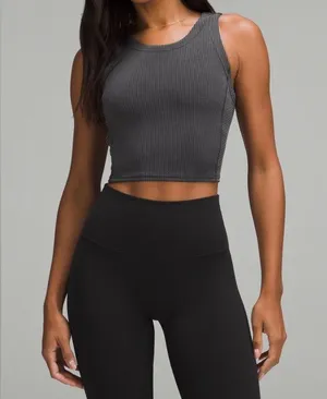 $58 Lululemon Softstreme Ribbed Cropped Tank Top Black Grey 6 S XS thumbnail 1