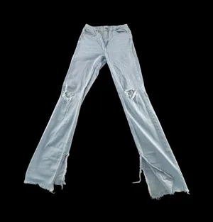Zara Light Blue Distressed Flare Jeans thumbnail 1
