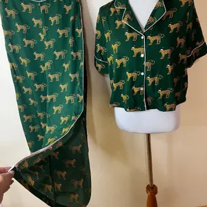 Bouffant & Beoken Hearts green cheetah leopard Christmas hat pajama set SMALL thumbnail 4