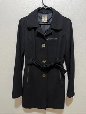 Tulle Y2K Wool Blend Black Belted Peacoat Size Medium Dark Academia thumbnail 1