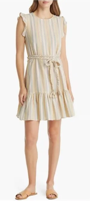 Marine Layer Sz M Laney Multicolor Striped Belted Beachy Ruffle Mini Dress thumbnail 1