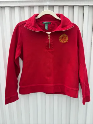 Lauren Ralph Lauren Red Gold Crest Quarter Zip Cotton Pullover M thumbnail 5