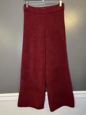 Aerie Pants Womens Small Red Fuzzy Knit Wide Leg Cozy Lounge Sweatpants thumbnail 2