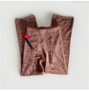 Carbon38 Fuzzy Eyelash Flare Lounge Pants in Cappuccino Brown Small Cozy Knit thumbnail 6