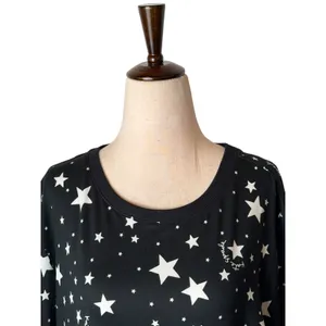 Kate Spade Pajama Top Women Large Black White Star Print NWT Whimsigoth Sleep‎ thumbnail 4
