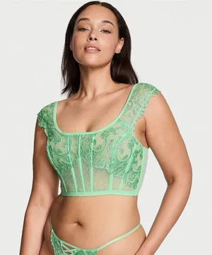 Victoria’s Secret Boho Floral Embroidery Cap Sleeve Corset Top Clueless Green M thumbnail 1