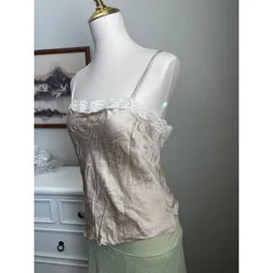 Mossimo Womens Champagne 100% Silk Lace Trim Camisole Tank Top Medium thumbnail 2