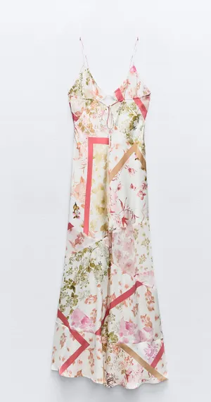ZARA dress midi floral boho summer casual split satin wedding thumbnail 8