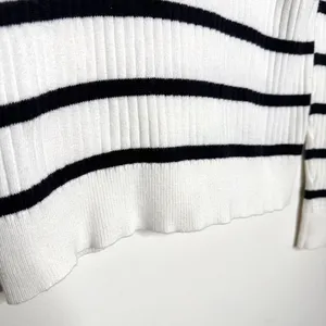 Lauren  Big Button High Neck Striped Pullover Sweater Small White thumbnail 5
