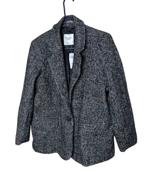 Abercrombie & Fitch Herringbone Wool Blend Blazer Black White Grey Large NWT thumbnail 1