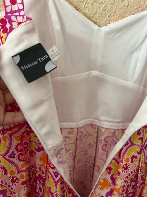🩷 Maison Tara Medallion Print Midi Dress Size 4 Bright Pink Orange WITH POCKETS thumbnail 5