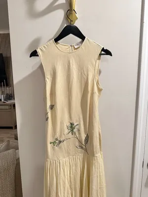 GEISHA DESIGNS Anthropologie Drop Waist Embroidered Maxi Dress in Light Yellow thumbnail 5