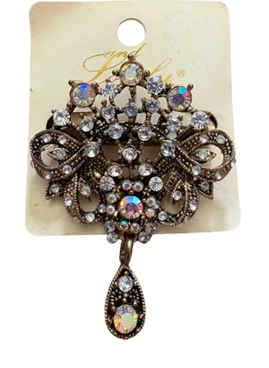 And Lovely Antique Gold Tone Aurora Borealis‎ Filigree Dangle Brooch Pin NWT thumbnail 1
