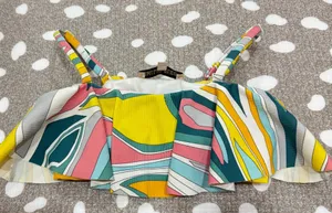 Emilio Pucci girls bikini top ruffle adjustable straps colorful swirl print teen thumbnail 1