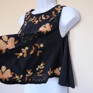 Free People Embroidered Swing Tank Top Women XS Navy Blue Floral Open Back Boho thumbnail 15