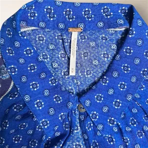 Free People Changing‎ Time True Blue Floral Long Sleeve Tunic Top M Boho Peasant thumbnail 7