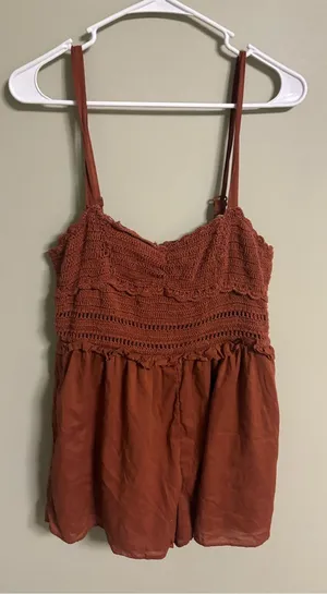 American Eagle Crochet Bodice Romper Rust Brown Size Small smocked Boho thumbnail 1
