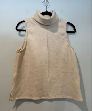 NEW OGL Turtleneck Top Medium Beige FuzzLuxe Minimal Travel Office Cottage thumbnail 1
