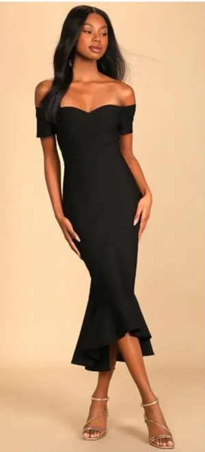 Lulus How Much I Care Black Off-the-Shoulder Midi Dress thumbnail 1