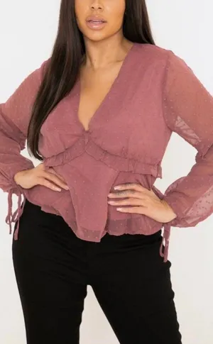 Missguided Blush Dobby Frill Peplum Top thumbnail 1