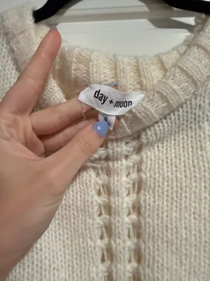 Day + Moon Pointelle Cream Cropped Sweater White thumbnail 3