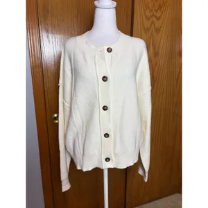 Blu Pepper Cream Waffle Knit Button Front Cardigan Sweater Womens L thumbnail 2