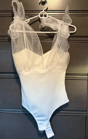 Lane 201 white bodysuit with ties thumbnail 1