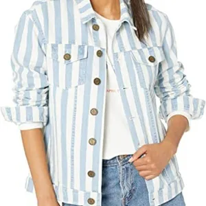 Show Me Your‎ Mumu Drine denim Jacket Sz S Marina striped thumbnail 1