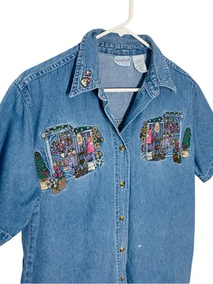 VINTAGE BOBBIE BROOKS Garden Embroidered Denim Shirt thumbnail 4