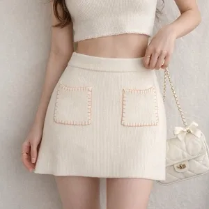 Anthropologie Jacquie The label rib knit mini skirt with pink stitching thumbnail 1