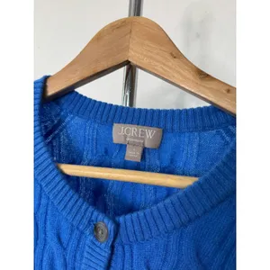 J.Crew Cardigan Sweater Blue Cashmere Cable Knit Short Sleeve Button Front thumbnail 5