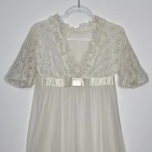 American Vintage 1970s Ivory Lace Chiffon Bridal Robe Gown Unbranded Small P thumbnail 3