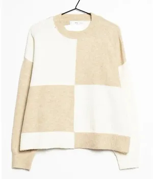 MNG Mango beige white checkered cropped sweater xs thumbnail 1
