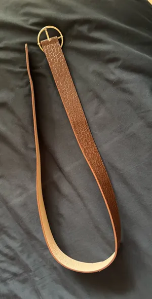 Brown Textured Leather Belt with Gold Round Buckle thumbnail 1