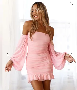 NWT Hello Molly Cultivate Love Off the Shoulder Mini Dress Pink thumbnail 3