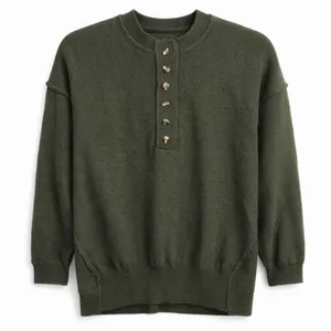 Fashion Crewneck Button Sweater Green thumbnail 1