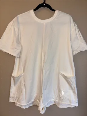 NEW! FREE PEOPLE MOVEMENT Hot Shot Tee Romper Shorts X-SMALL Bleached Clay Ivory thumbnail 2