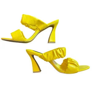 NEW French Connection Yellow Ruched Vegan Leather Heeled Sandals – Size 9 thumbnail 5