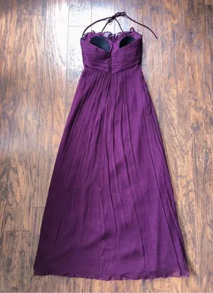Amsale • plum silk chiffon dress bridesmaid crinkle halter purple formal G425C thumbnail 8