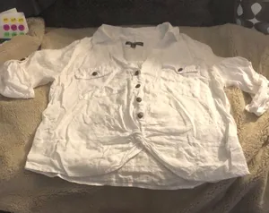 🎉4 for $20 I.N.C. White Linen Button Down, size medium thumbnail 1