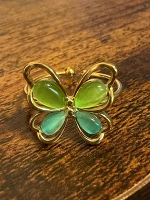 Gold Plated Colorful Butterfly Adjustable Ring Green Blue Stones Statement Jewel thumbnail 5