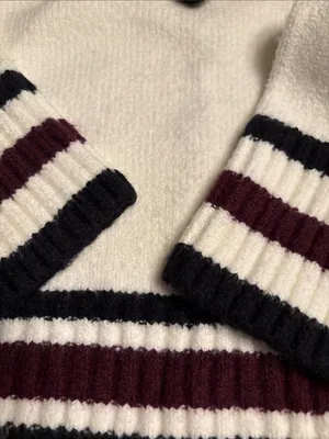 Madewell Ribbed-Trim Mockneck Sweater jet black stripe super soft Size XXS NWT thumbnail 8