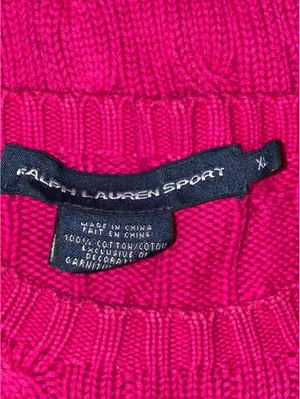 Ralph Lauren Sport Cable Knit Crew Neck Sweater Fuchsia - XL thumbnail 4