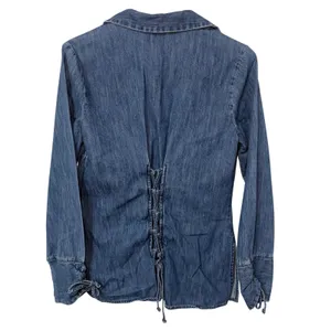 VTG Faded Glory Denim Embroidered Top Womens Small Blue Corset Back Boho Western thumbnail 4